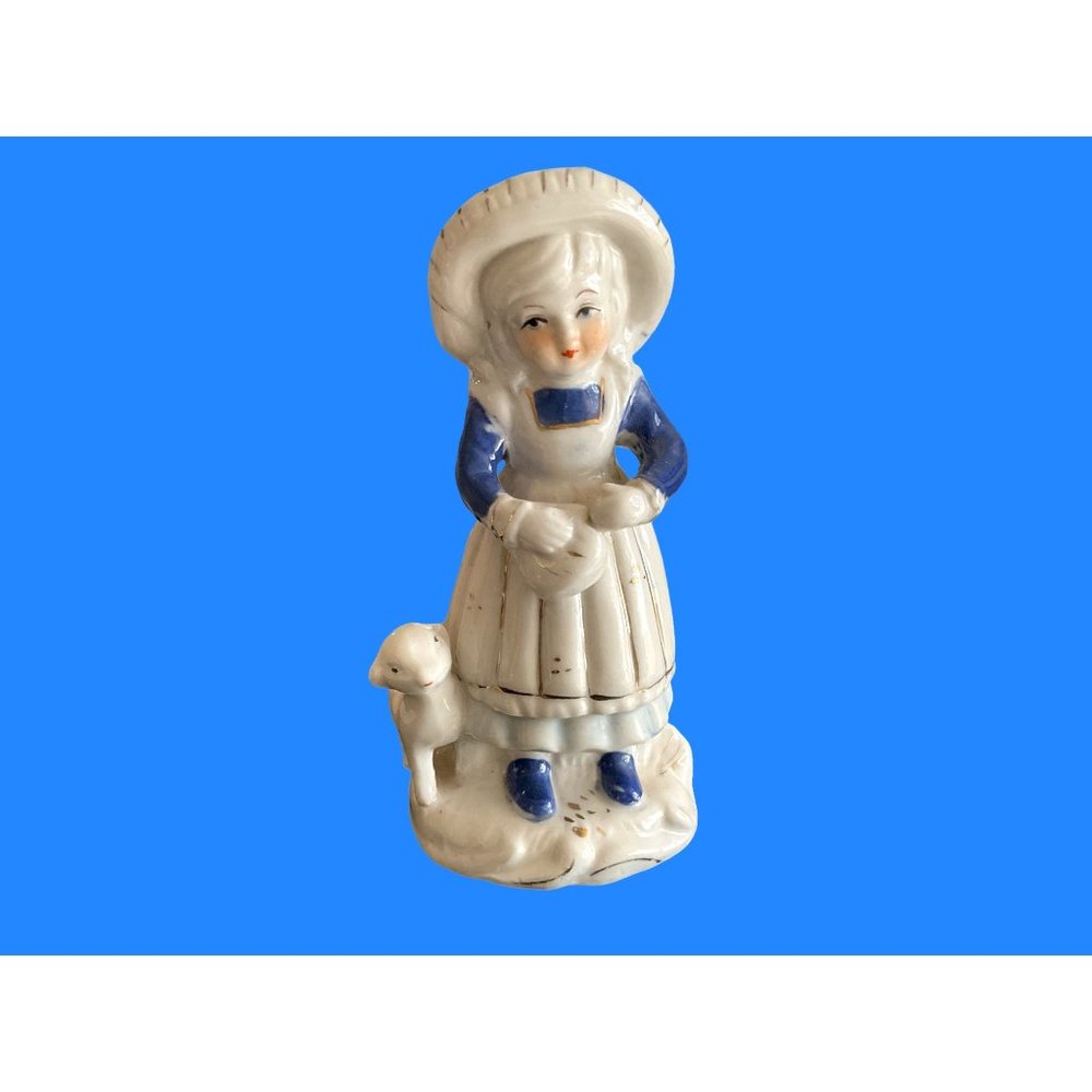 Vintage Young Girl with Lamb/Sheep Figurine Country Farm Porcelain Statue